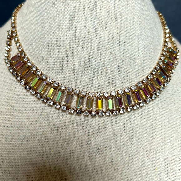 Vintage 1950’s  Baguette cut Aurora Borealis choker. Shepherds hook EUC - Picture 3 of 9